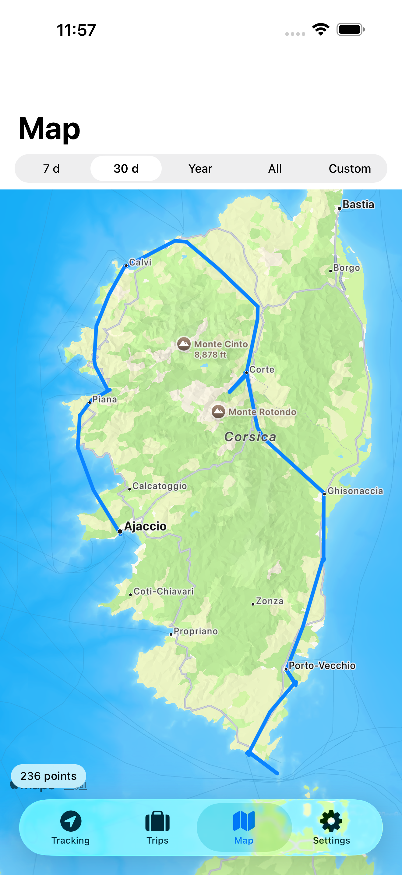Mille Lieux global map combining every recorded trip