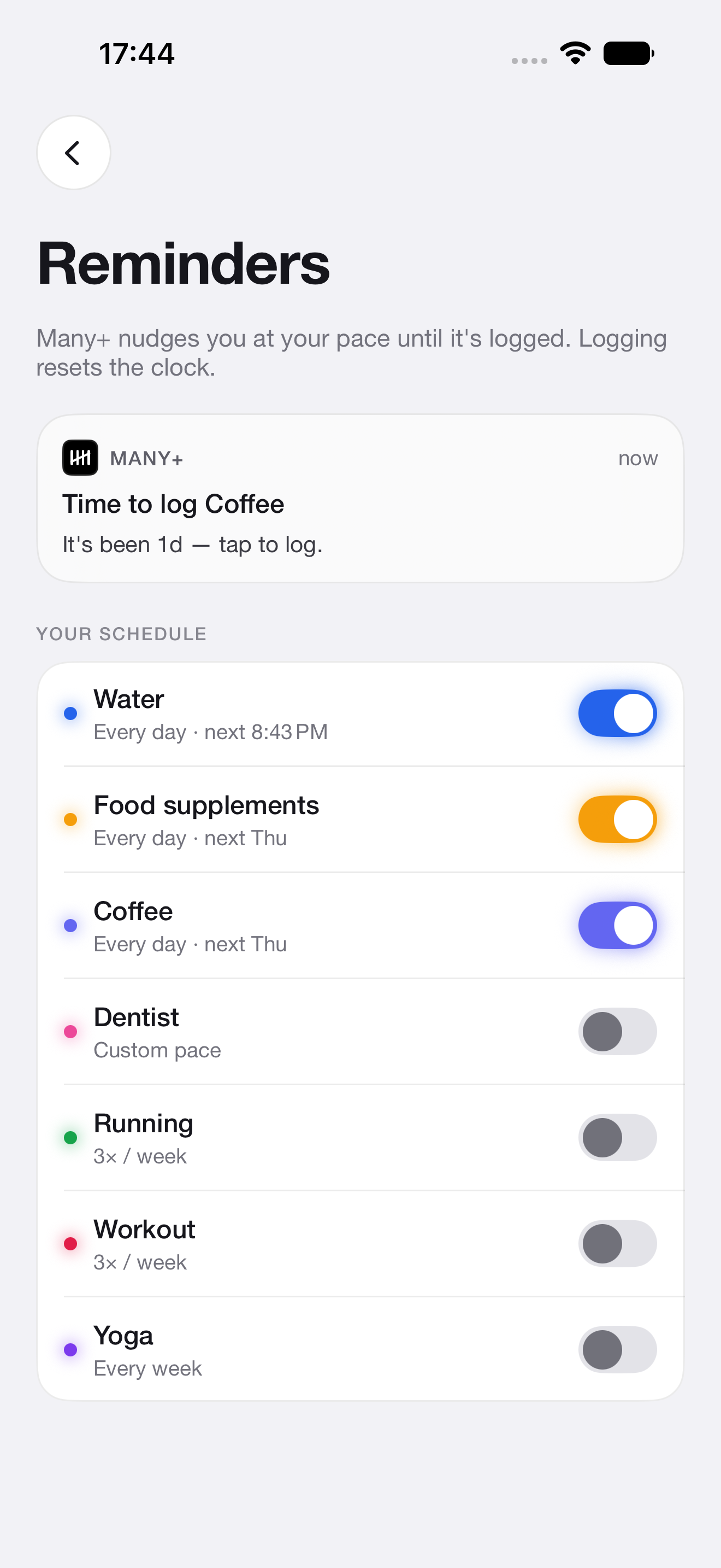 Many+ recurring reminders screen