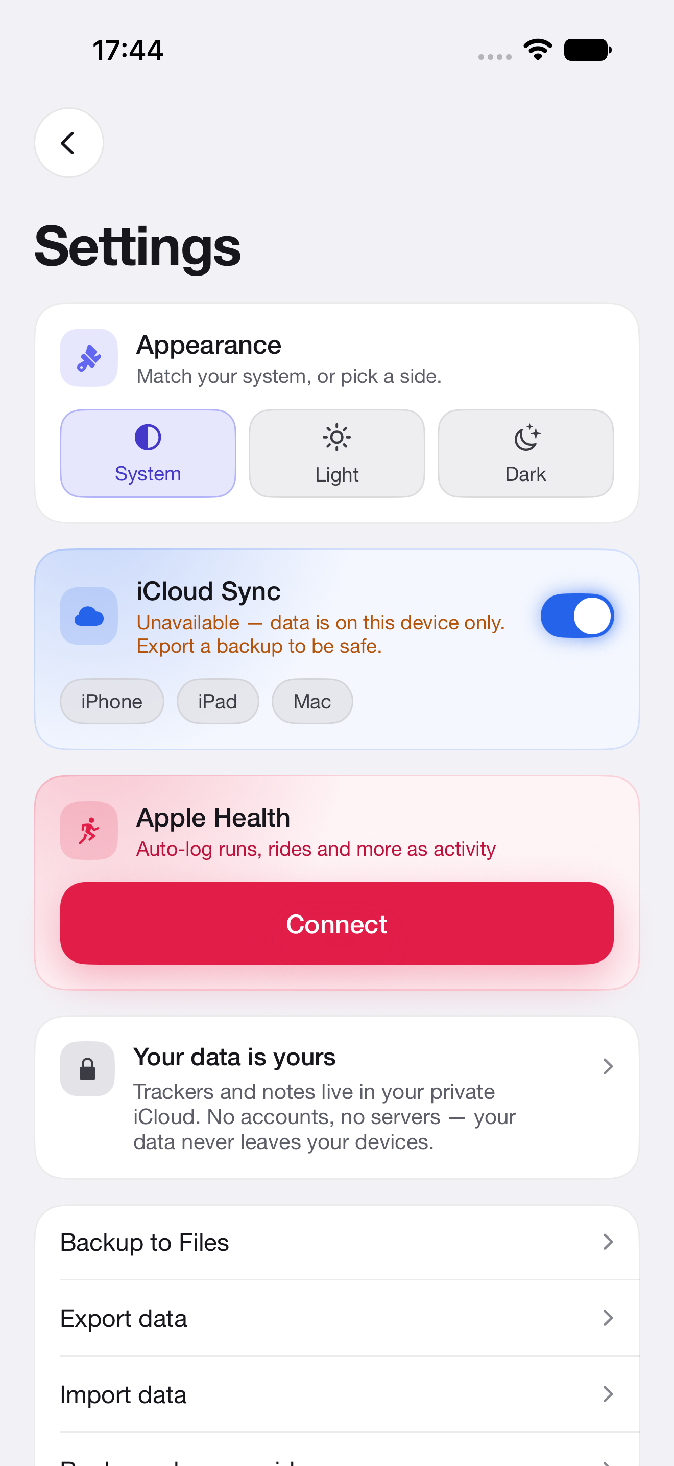 Many+ settings with iCloud sync