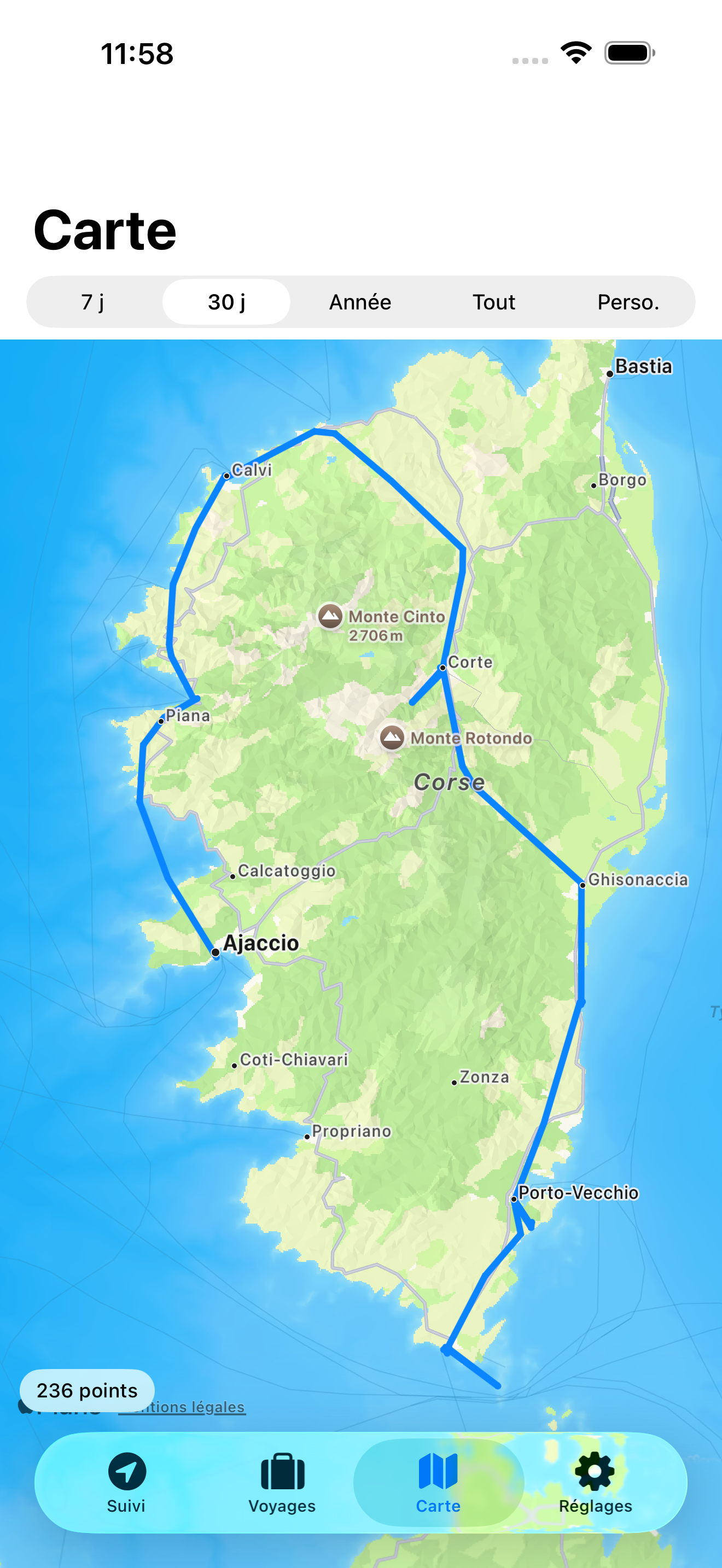 Carte globale Mille Lieux réunissant tous les voyages enregistrés